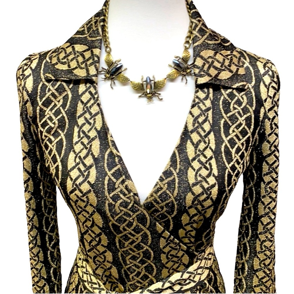 Diane Von Furstenberg Black & Gold Wrap Dress - image 6